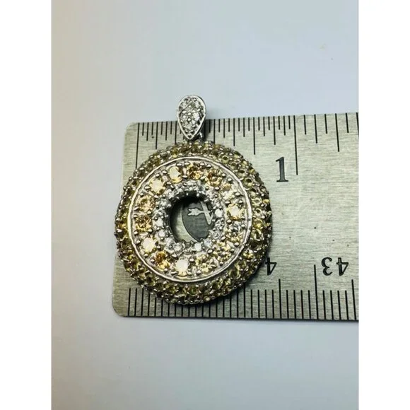 Brand New Sterling Silver 925 Round Pendant with White Crystals and Citrine Acce